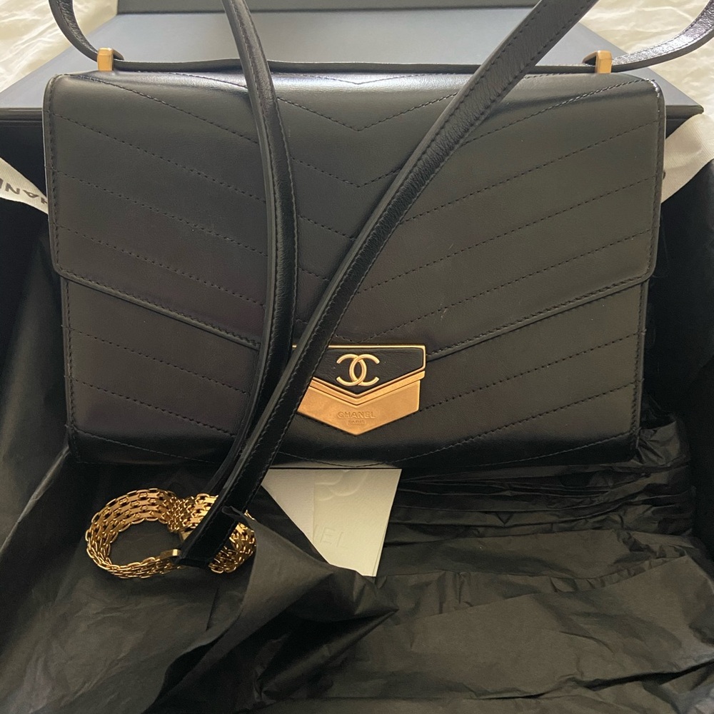 Chanel Black Leather Shoulder Bag with Gold Accents